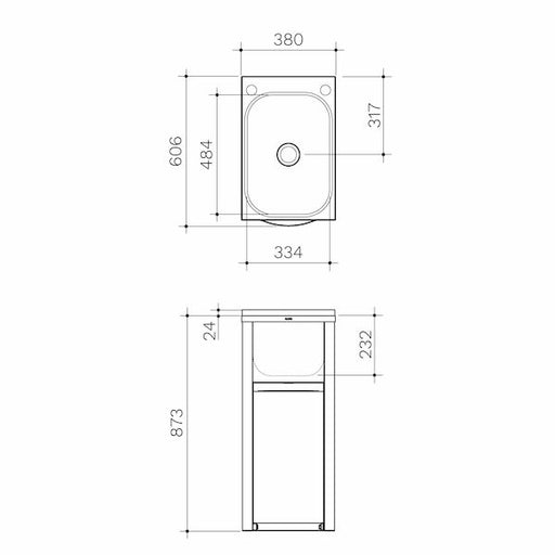 Caroma Eureka 35 Litre Compact Tub & Cabinet, Single By-Pass (Includes one flexible by-pass kit)
