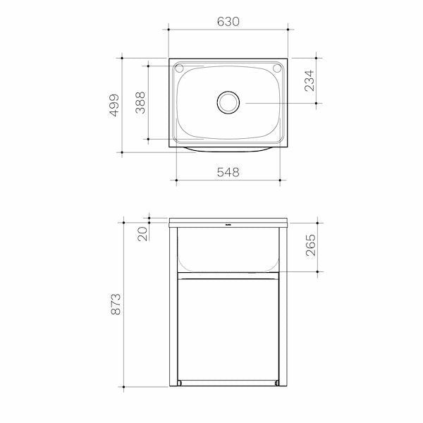 Caroma Eureka 45 Litre Compact T&C with Floor - 0TH, Flexible By-Pass (Includes one flexible by-pass kit)