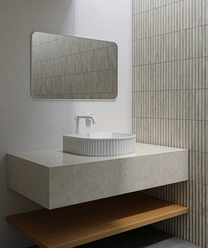 SEIMA Cleo 410 - White Matte & White Gloss Ceramic Above Counter Basin, D-shaped