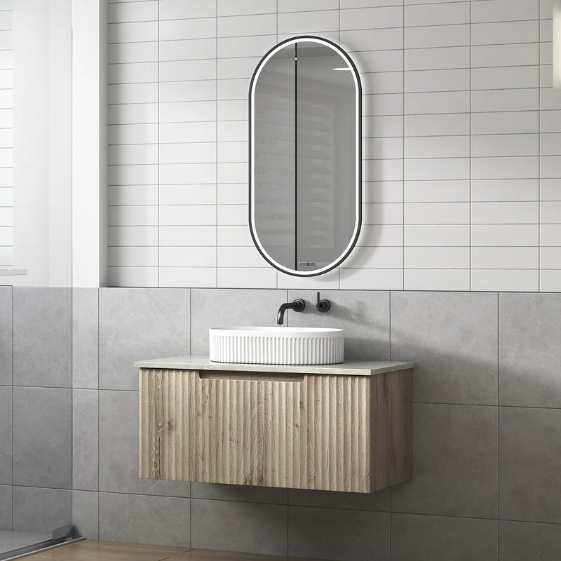 Aulic Calder Wall Hung Wave Groove Finger Pull Cabinet 900mm