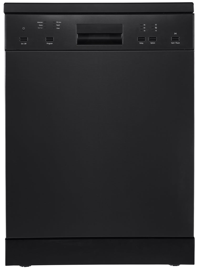 Dilusso Appliances 600mm Black Electronic Freestanding Dishwasher - 12 place settings , 4.5 WELS, 3 star energy rating