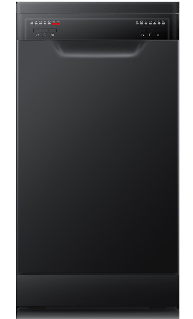 Dilusso Appliances 450mm Black Freestanding Dishwasher - 9 place settings, 3 star WELS, 3 star energy rating