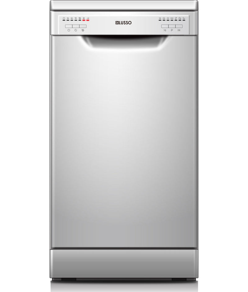 Dilusso Appliances 450mm Stainless Steel Freestanding Dishwasher - 9 place settings, 3 star WELS, 3 star energy rating