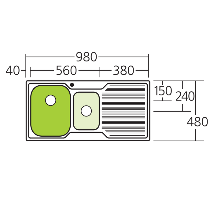 Oliveri Diaz 1 & 1/2 Bowl Sink With Drainer 980mm