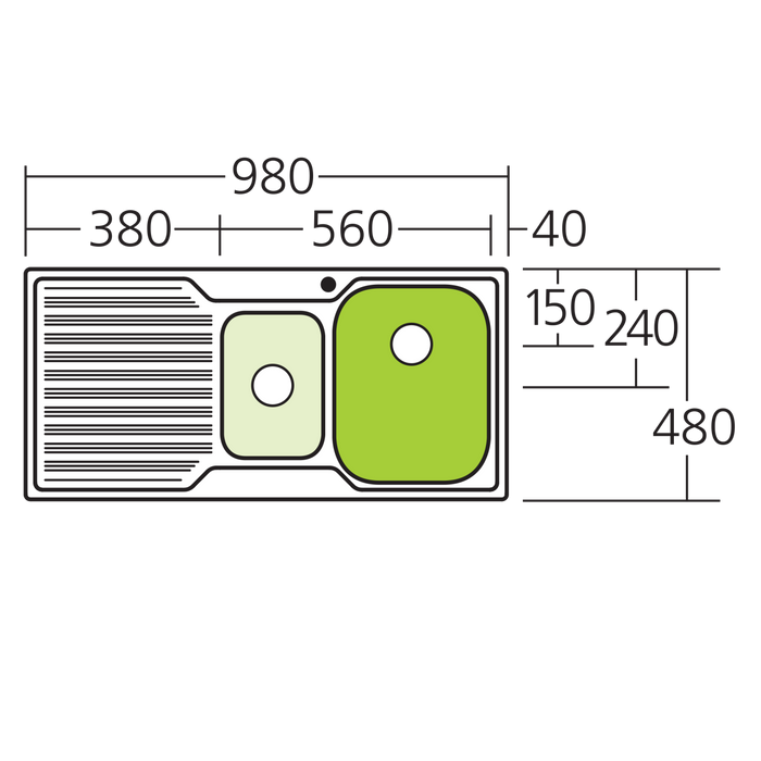 Oliveri Diaz 1 & 1/2 Bowl Sink With Drainer 980mm