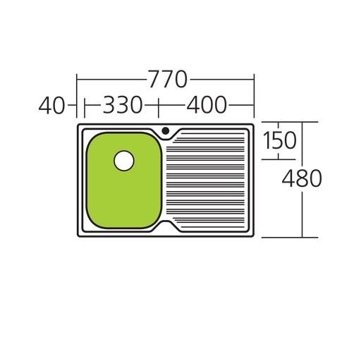 Oliveri NTH Sink 770mm LH Sgle Bowl
