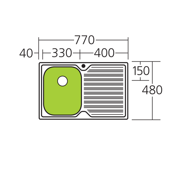 Oliveri NTH Sink 770mm LH Sgle Bowl