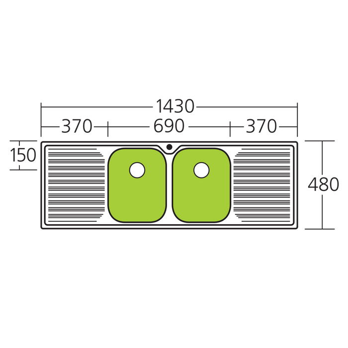 Oliveri Diaz Double Bowl Sink With Double Drainer 1430mm