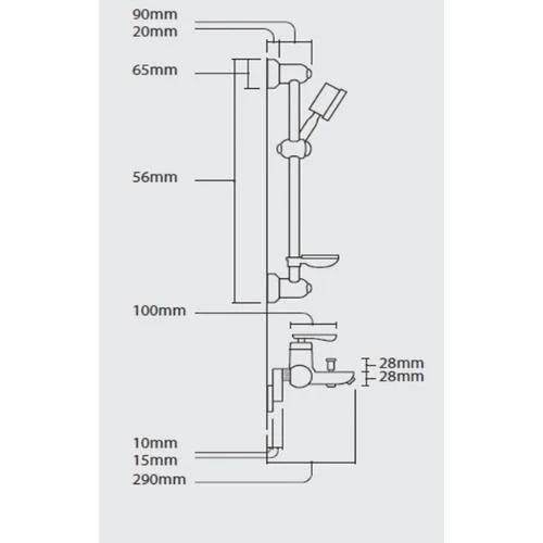 Quoss Diverter Bath/Shower with Drill-Free Rail Bar