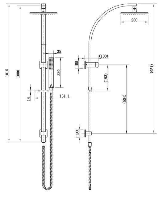 MODERN NATIONAL Eva Shower Column Set Top Inlet 200mm Brass Shower Head