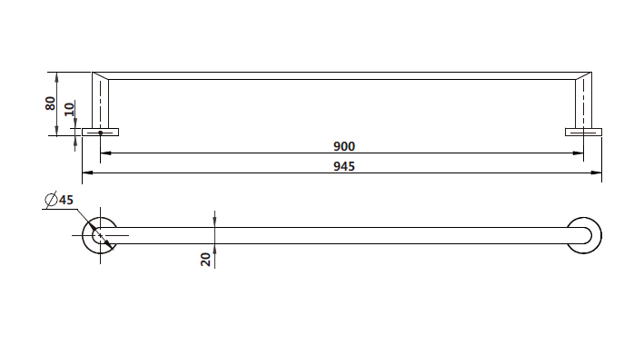 Modern National Eva Single Towel Rail 900mm