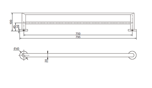 MODERN NATIONAL Eva Double Towel Rail 750mm