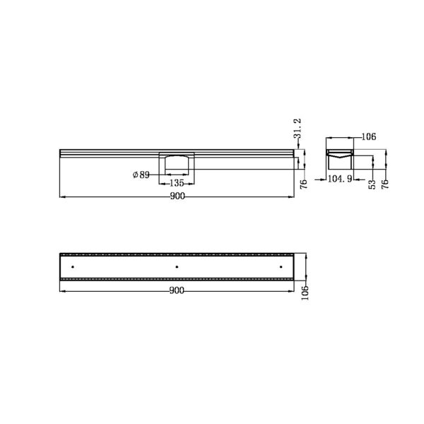 Nero Tile Insert V Channel Floor Grate 89MM Outlet with Hole Saw