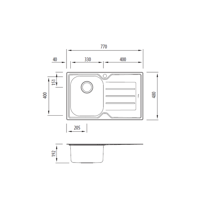 Oliveri Flinders Single Bowl Sink with Drainer 770mm