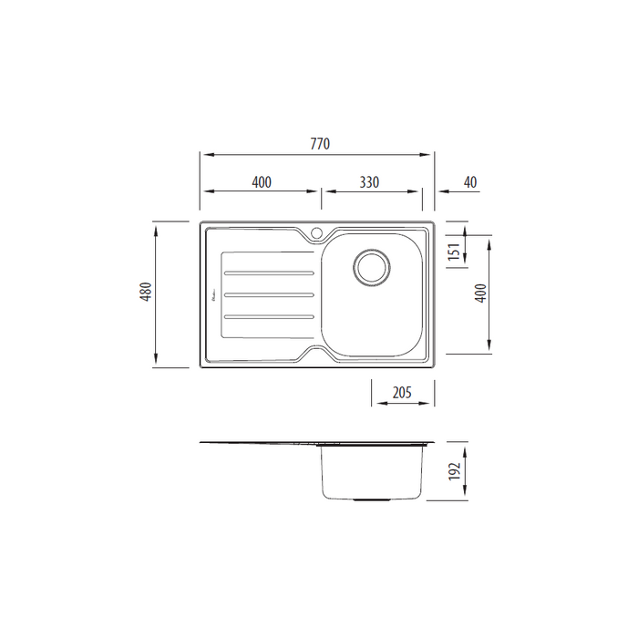 Oliveri Flinders Single Bowl Sink with Drainer 770mm