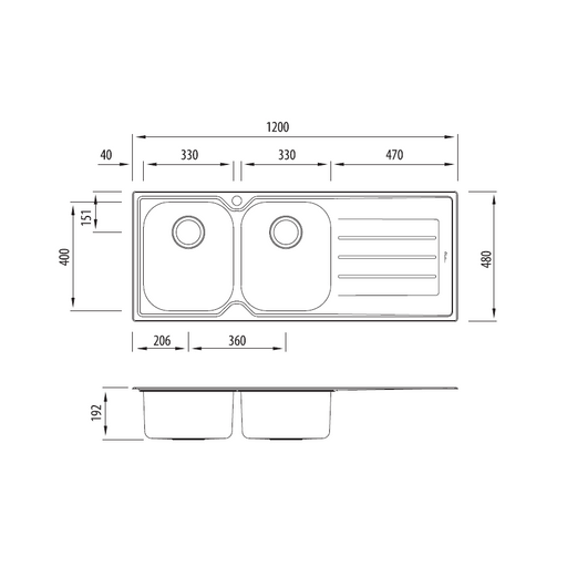 Oliveri Flinders Double Bowls Topmount Sink With Drainer 1200mm