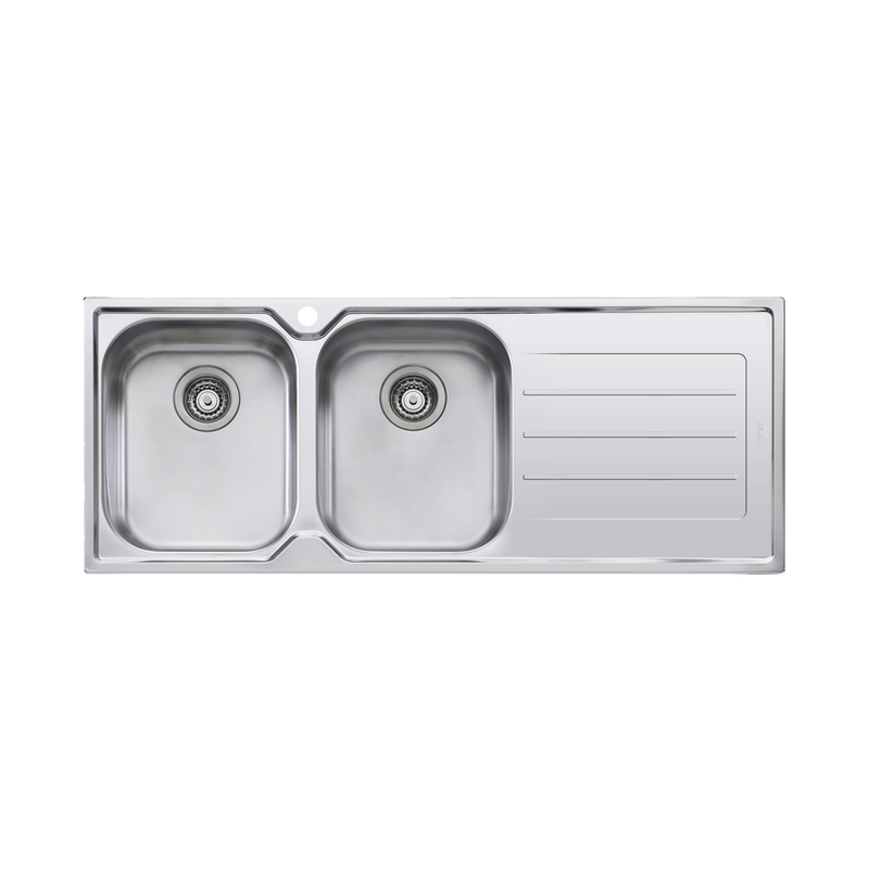 Oliveri Flinders Double Bowls Topmount Sink With Drainer 1200mm No Tap Hole