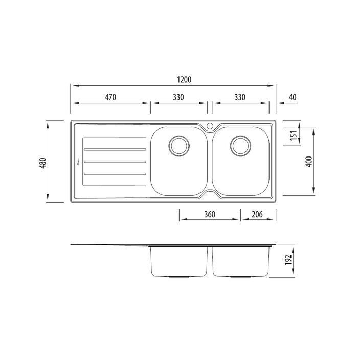 Oliveri Flinders Double Bowls Topmount Sink With Drainer 1200mm