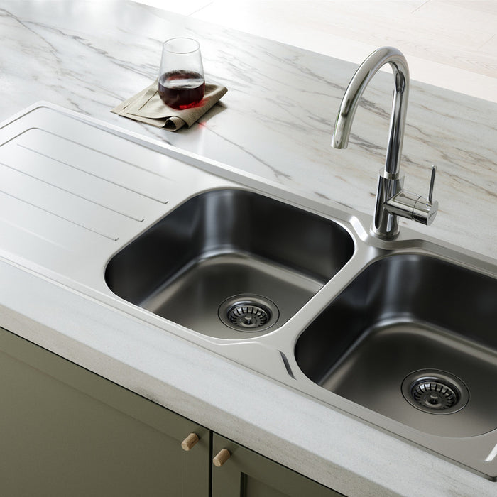 Oliveri Flinders Double Bowls Topmount Sink With Drainer 1200mm