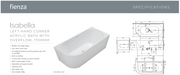 Fienza Isabella Left-Hand Acrylic Corner Bath with Overflow, Gloss White, 1700mm