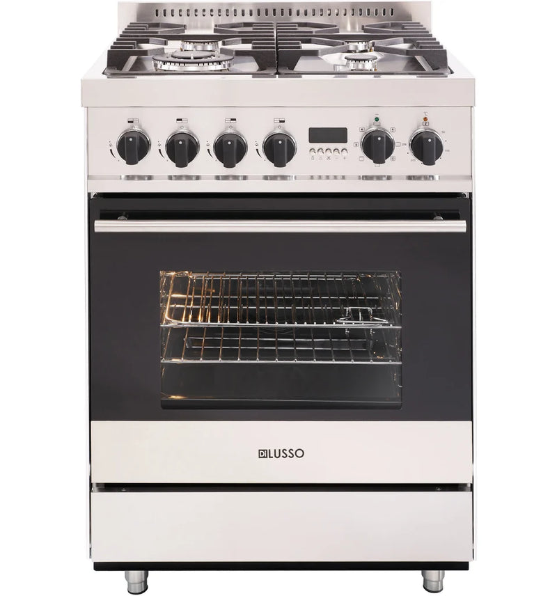 Dilusso Appliances 600mm Freestanding Dual Fuel Cooker - 8 Functions Electric Oven, 4 Sabaf Gas Burners, Cast Iron Trivets