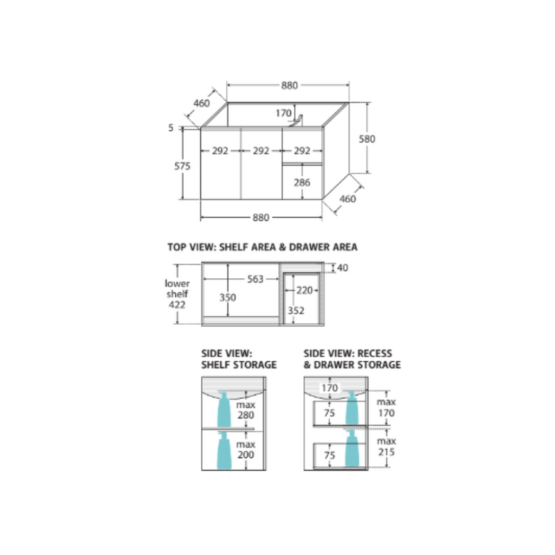 Fienza Fingerpull Gloss White 900 Wall-Hung Cabinet Right Hand Drawers