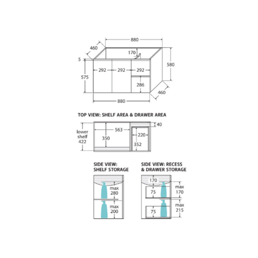 Fienza Fingerpull Gloss White 900 Wall-Hung Cabinet, Right Hand Drawers