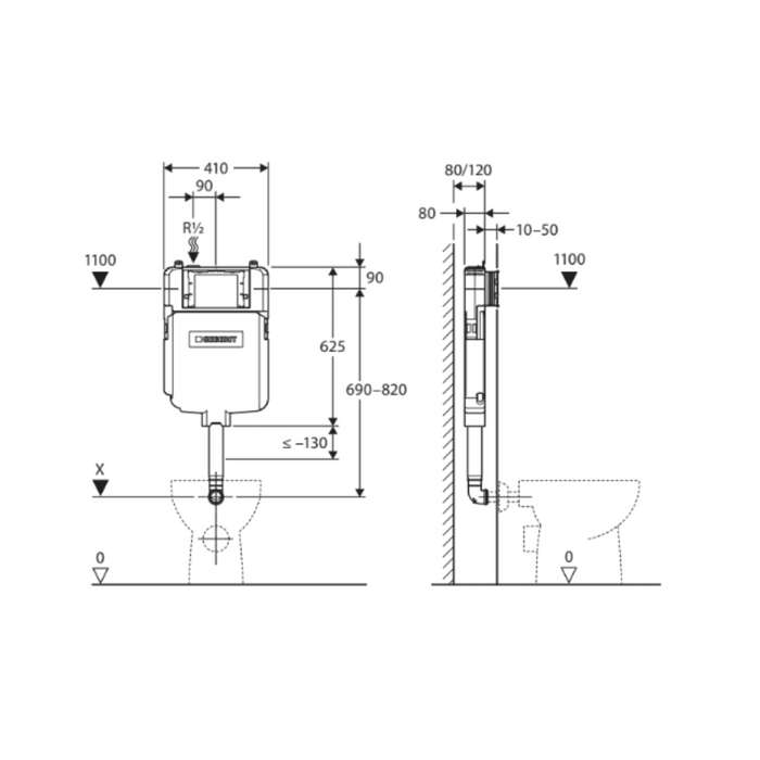 Fienza Geberit Sigma 8 In-Wall Cistern for Floor Mounted / Wall-Faced Pan