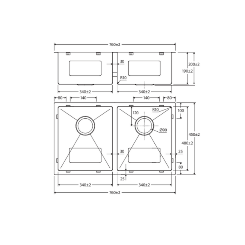 Fienza Hana 27L/27L Double Kitchen Sink Stainless Steel