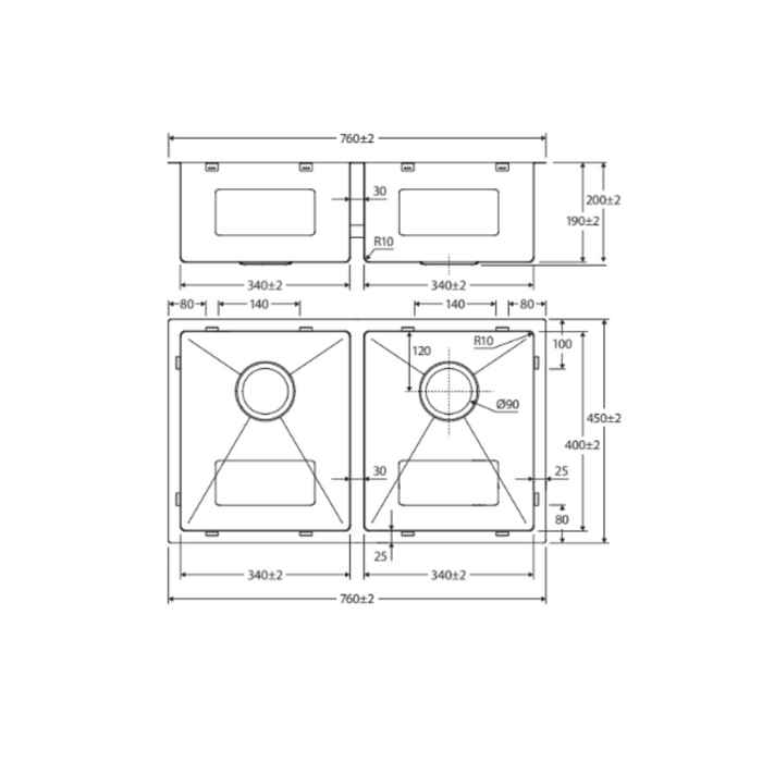 Fienza Hana 27L/27L Double Kitchen Sink, Stainless Steel