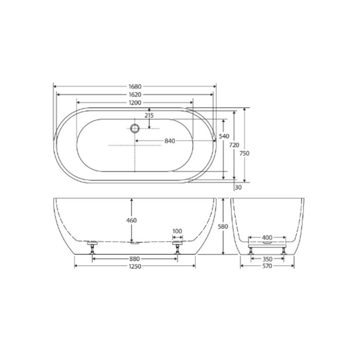 Fienza Koko Freestanding Acrylic Bath, 1680mm, Matte White