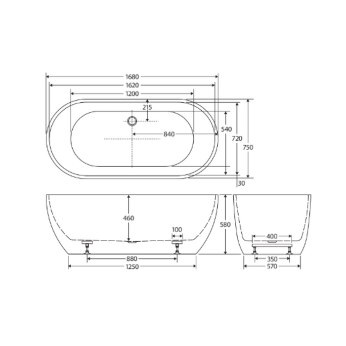 Fienza Koko Freestanding Acrylic Bath, 1680mm, Matte White