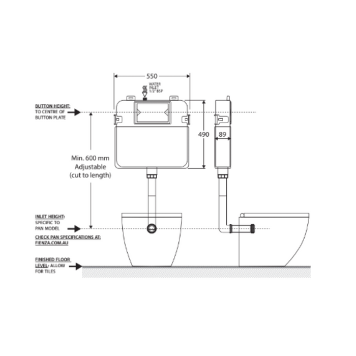 Fienza R&T In-Wall Cistern for Floor Mounted / Wall-Faced Pan