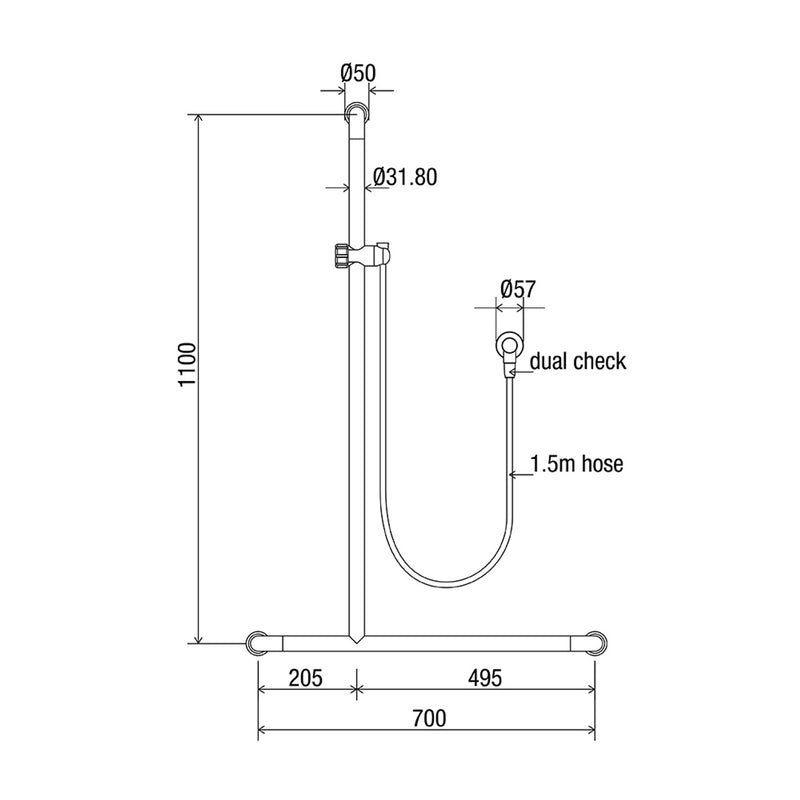 Conserv Hygienic Seal® Glide Slide "Inverted T" Shower Kit Chrome