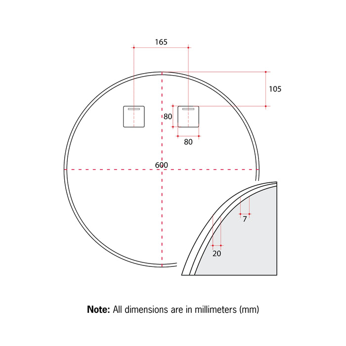 Thermogroup Georgia Round Framed Mirror - 600mmØ - Includes Mirror Demister