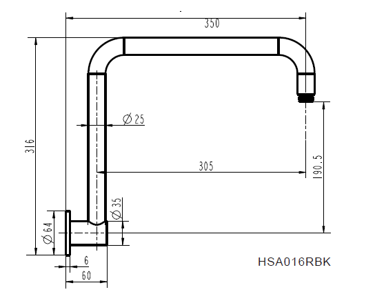Modern National Round High Rise shower Arm 350mm