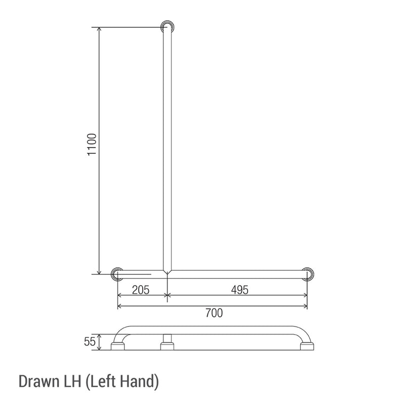 Conserv Hygienic Seal® Shower Recess Inverted "T" Grab Rail