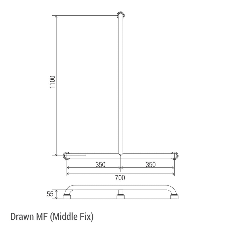 Conserv Hygienic Seal® Shower Recess Inverted "T" Grab Rail