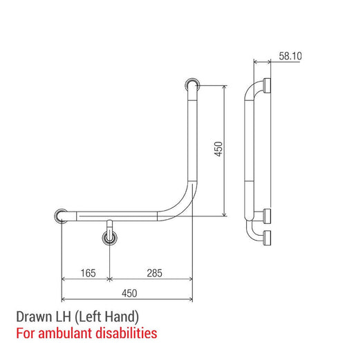 Conserv Hygienic Seal® 90° Ambulant & Accessible Grab Rail 450mm x 450mm