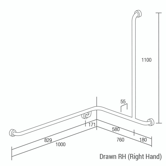 Conserv Hygienic Seal® Corner Shower Grab Rail