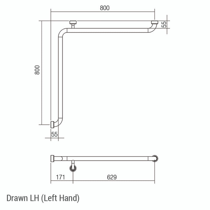 Conserv Hygienic Seal® Corner Grab Rail 800mm x 800mm