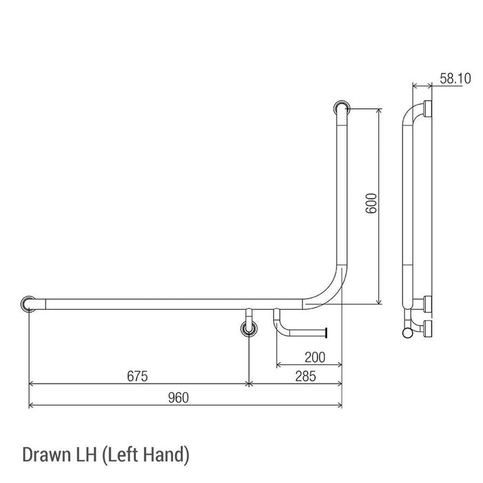 Conserv Hygienic Seal® 90° Accessible Grab Rail with Toilet Paper Holder 960mm x 600mm