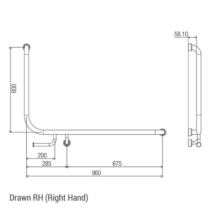 Conserv Hygienic Seal® 90° Accessible Grab Rail with Toilet Paper Holder 960mm x 600mm