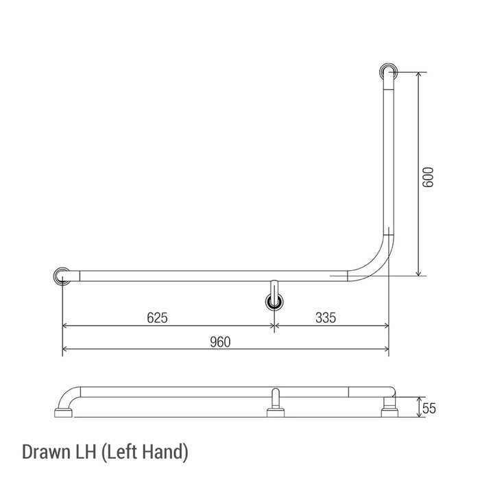 Conserv Hygienic Seal® 90° Ambulant & Accessible Grab Rail 960mm x 600mm