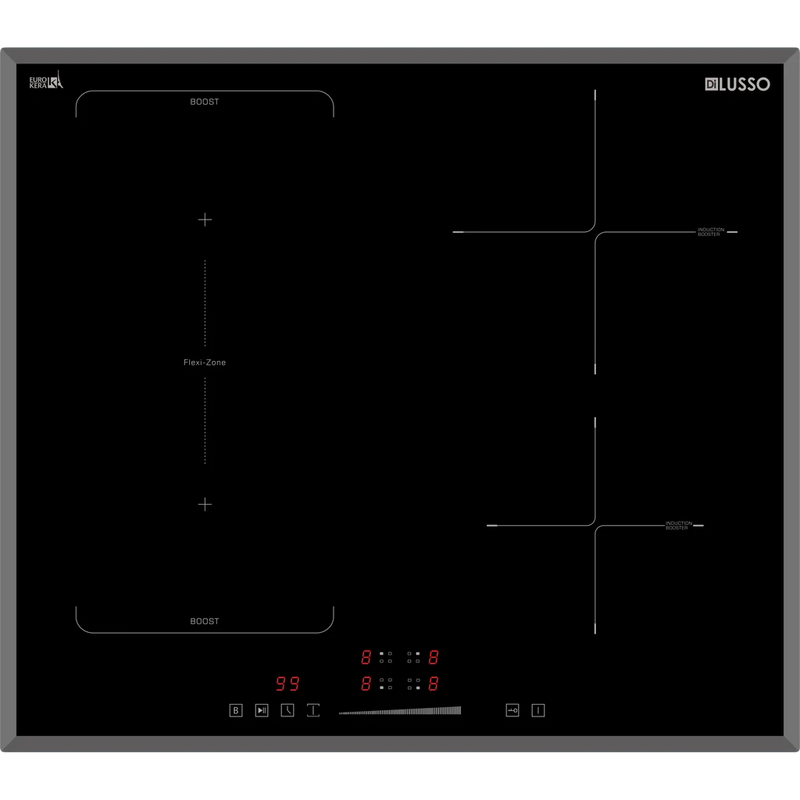 Dilusso Appliances 600mm Electric Induction Cooktop - 4 Zones with Flexizone - Bevelled Edged EuroKera Glass with Touch Slider Controls