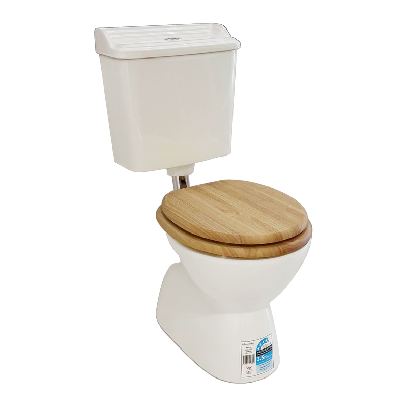 Johnson Suisse Colonial Feature S Trap Toilet Suite, Oak Seat