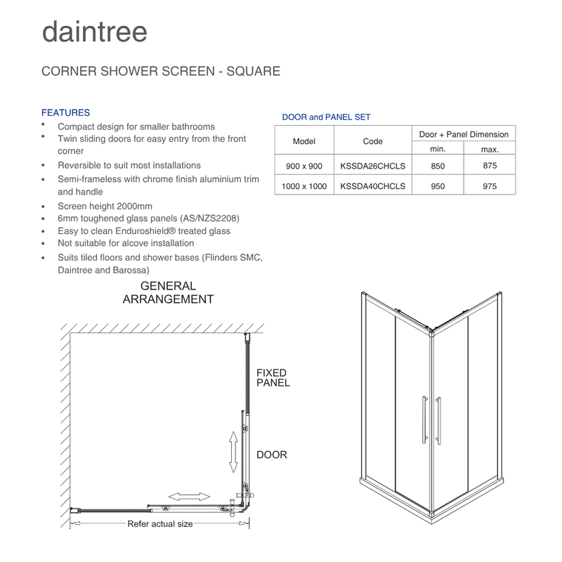 DAINTREE SCREEN CNR FRONT & RETURN CHROME