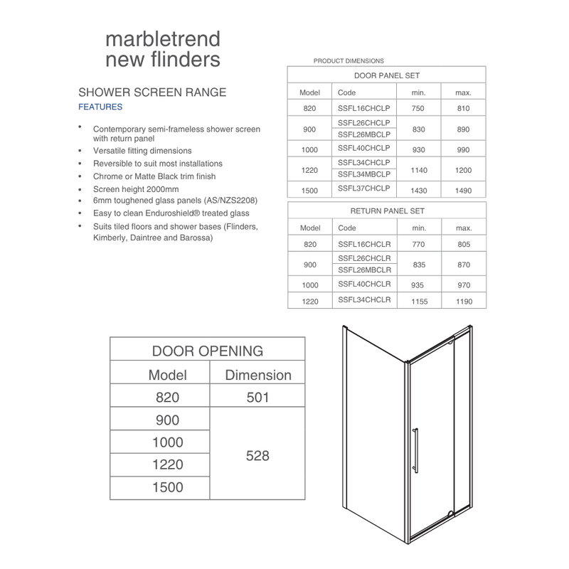 Flinders Screen 900 Return Panel Set MATTE BLACK