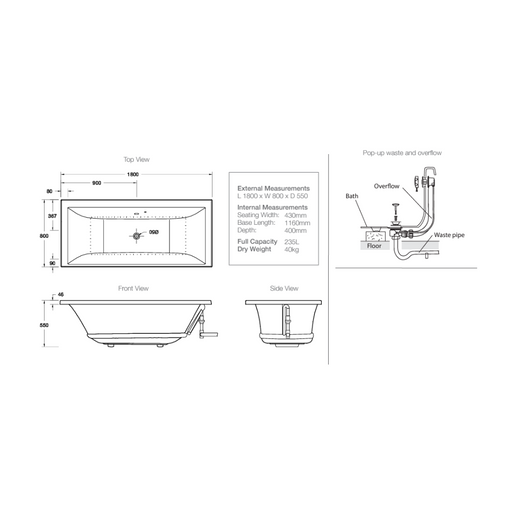 Kohler Evok Rectangular Drop-In BubbleMassage Bath