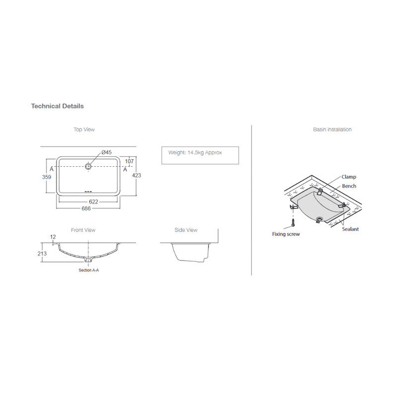 Kohler Ladena Undercounter Basin 686mm